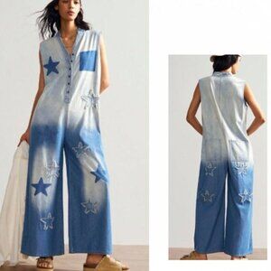 New Denim Star patchwork  Overall Jumpsuit Large / salopette